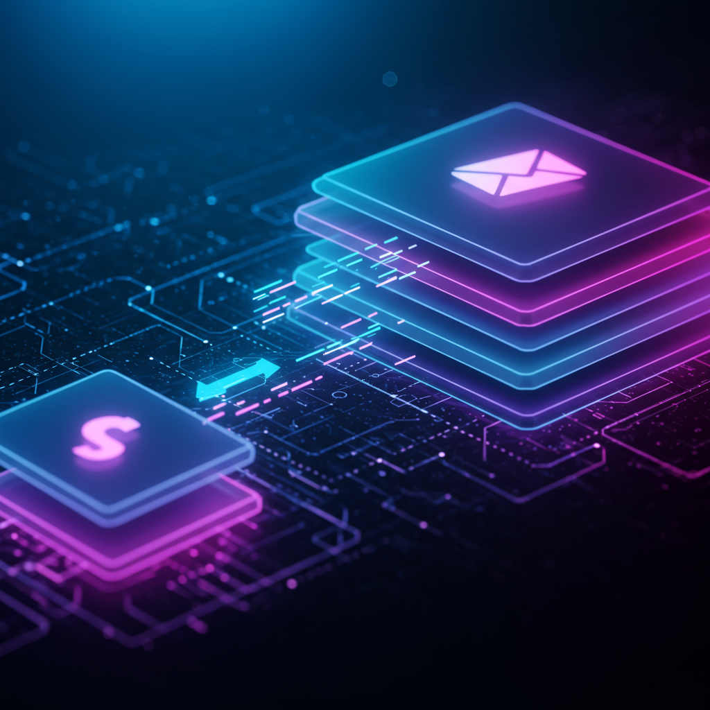 A vibrant network of interconnected layers, each layer glowing with messages flowing betwe